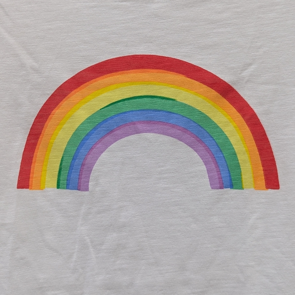 Primary Kids T-shirt Crew Neck Short Sleeves White Rainbow Cotton Size 6 7 - Picture 2 of 5